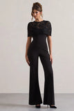 Endless Black Flared Leg Jumpsuit With Lace Overlay
