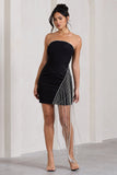 Upon A Star Black Bandeau Diamante Fringe Mini Dress