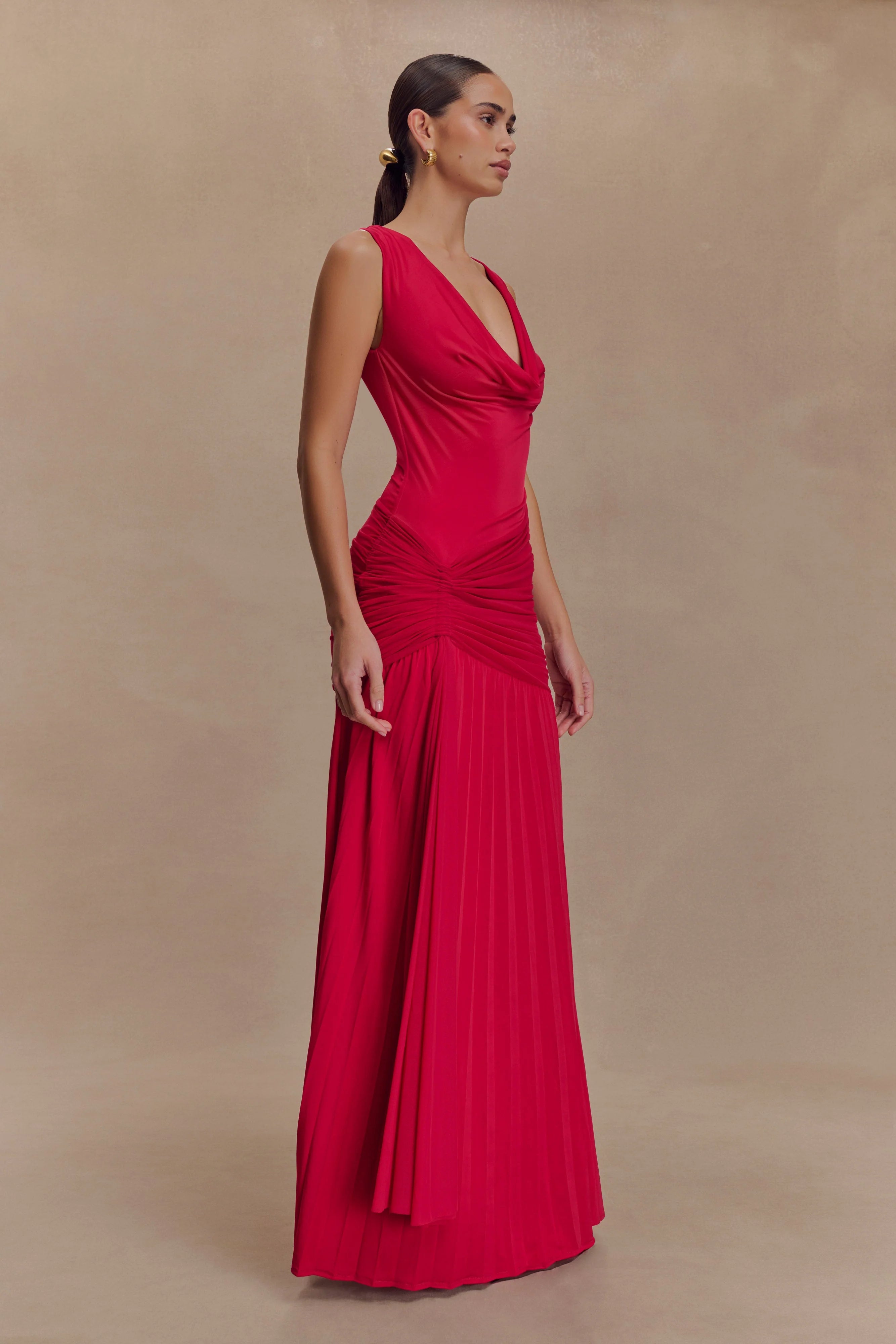 Dania Cowl Neck Slinky Maxi Dress Fuchsia Pink