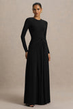 Estrella Black High Neck Maxi Dress With Ruched Detailing