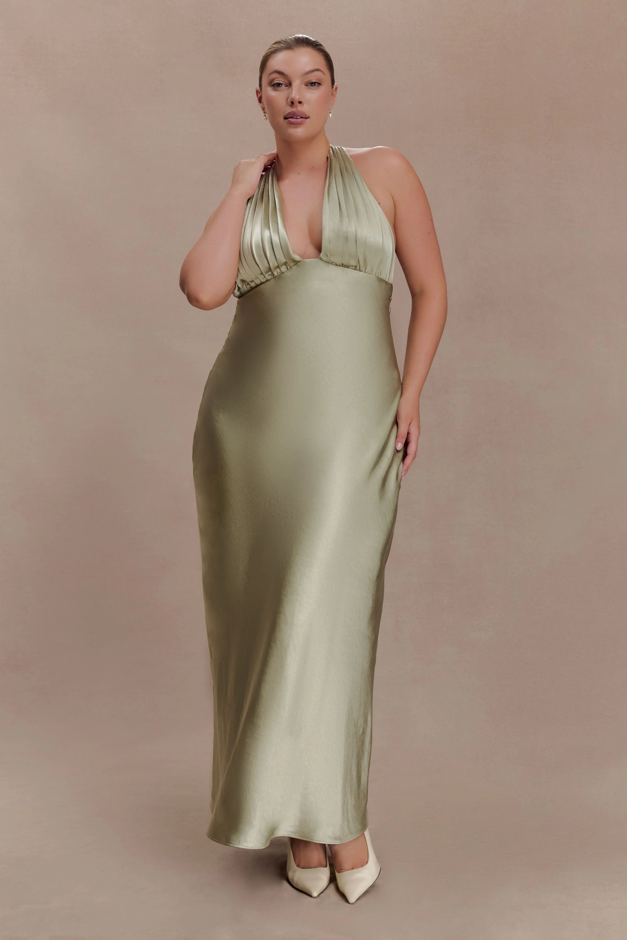 Alice Satin Halter Maxi Dress Sage