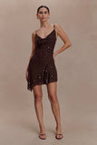 Zahra Diamante Cowl Mini Dress Chocolate