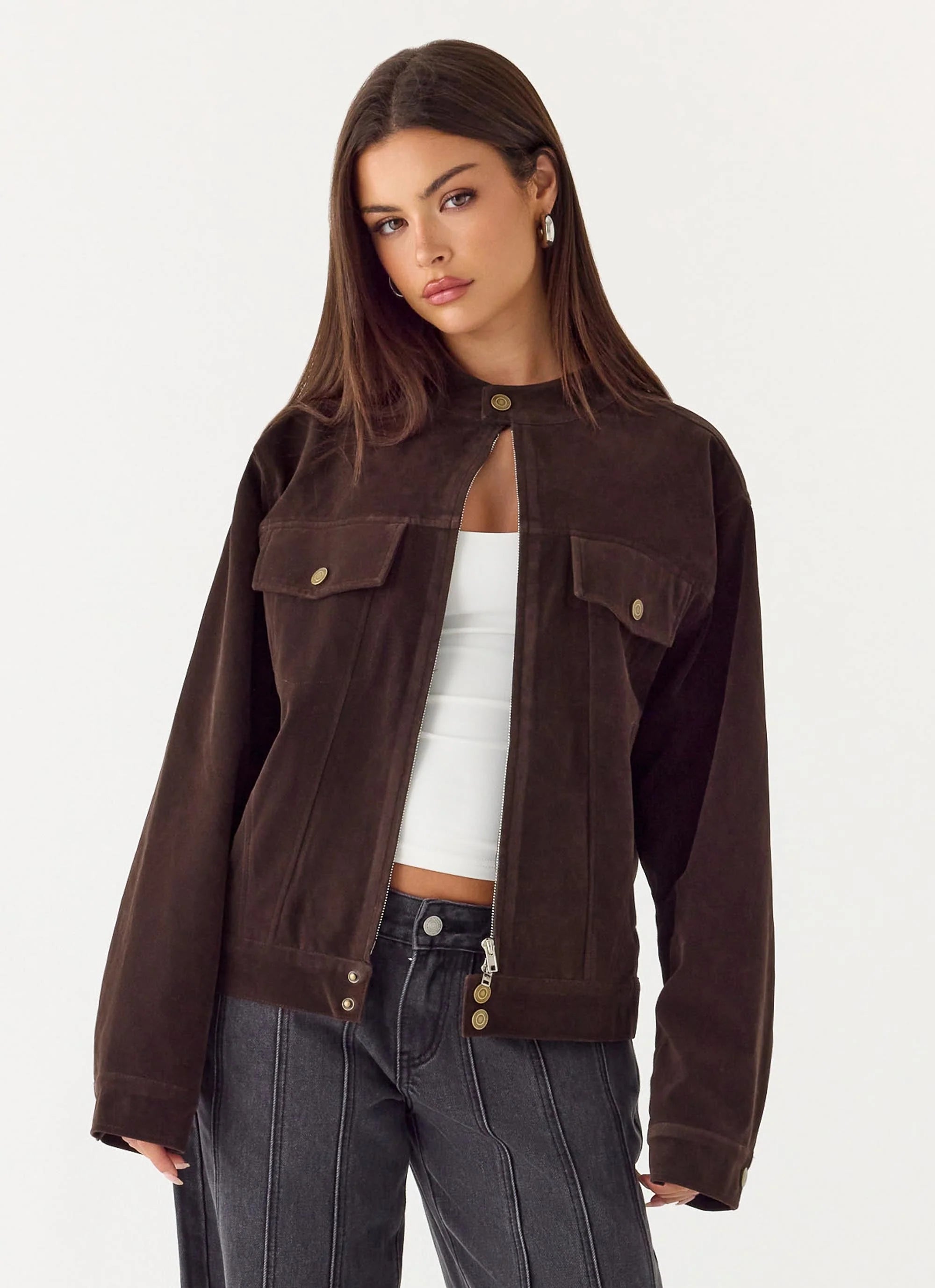 Jeremy Faux Suede Biker Jacket Dark Chocolate