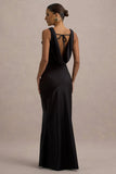 Alesso Black Satin Cowl Neck Slip Maxi Dress
