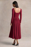 Alison Burgundy Square Neck A Line Midi Dress