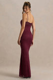 Juana Burgundy Lace And Satin Sweetheart Neck Satin Maxi Dress