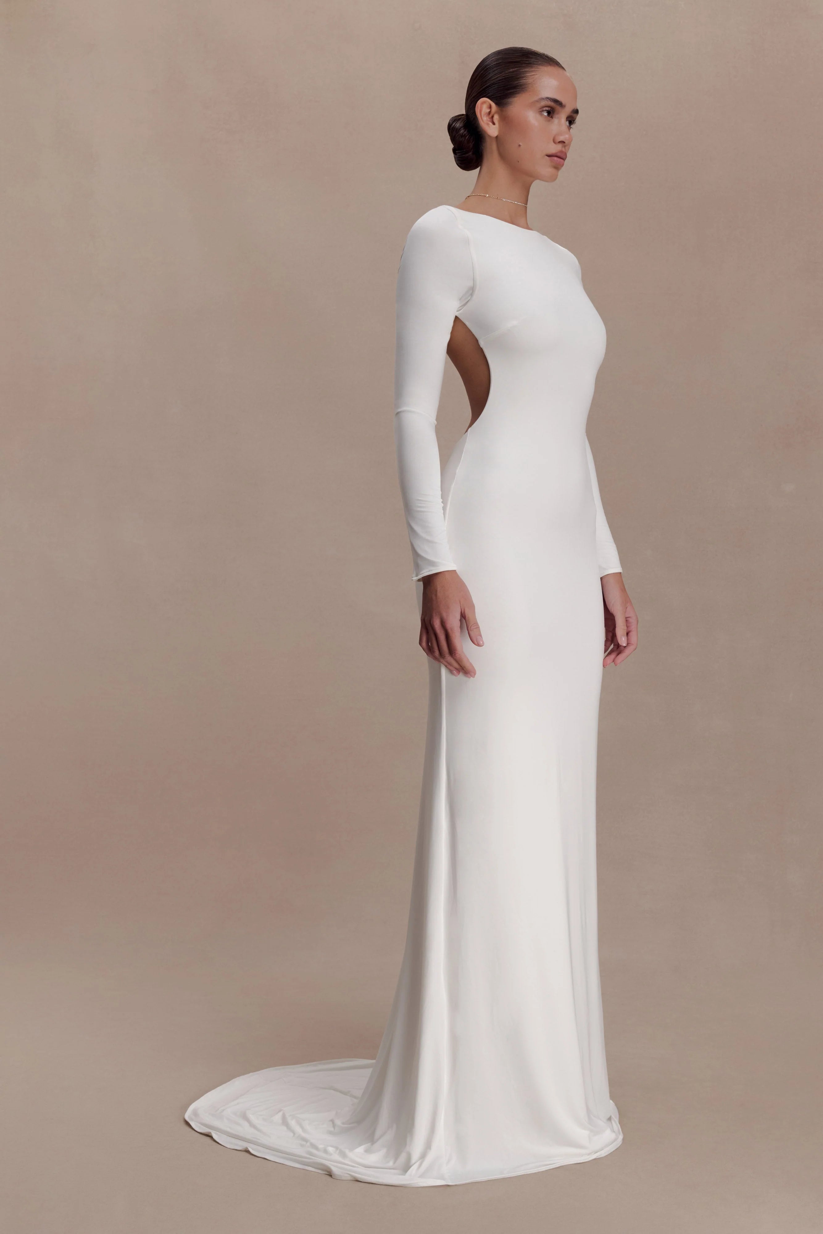Marlene Slinky Low Back Maxi Dress White