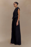 Raya Mid Rise Wide Leg Linen Pant Black