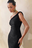 Afina Black Lace Asymmetric Neck Maxi Dress
