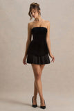 Valentina Black Velvet Bandeau Mini Dress With Pleated Detailing