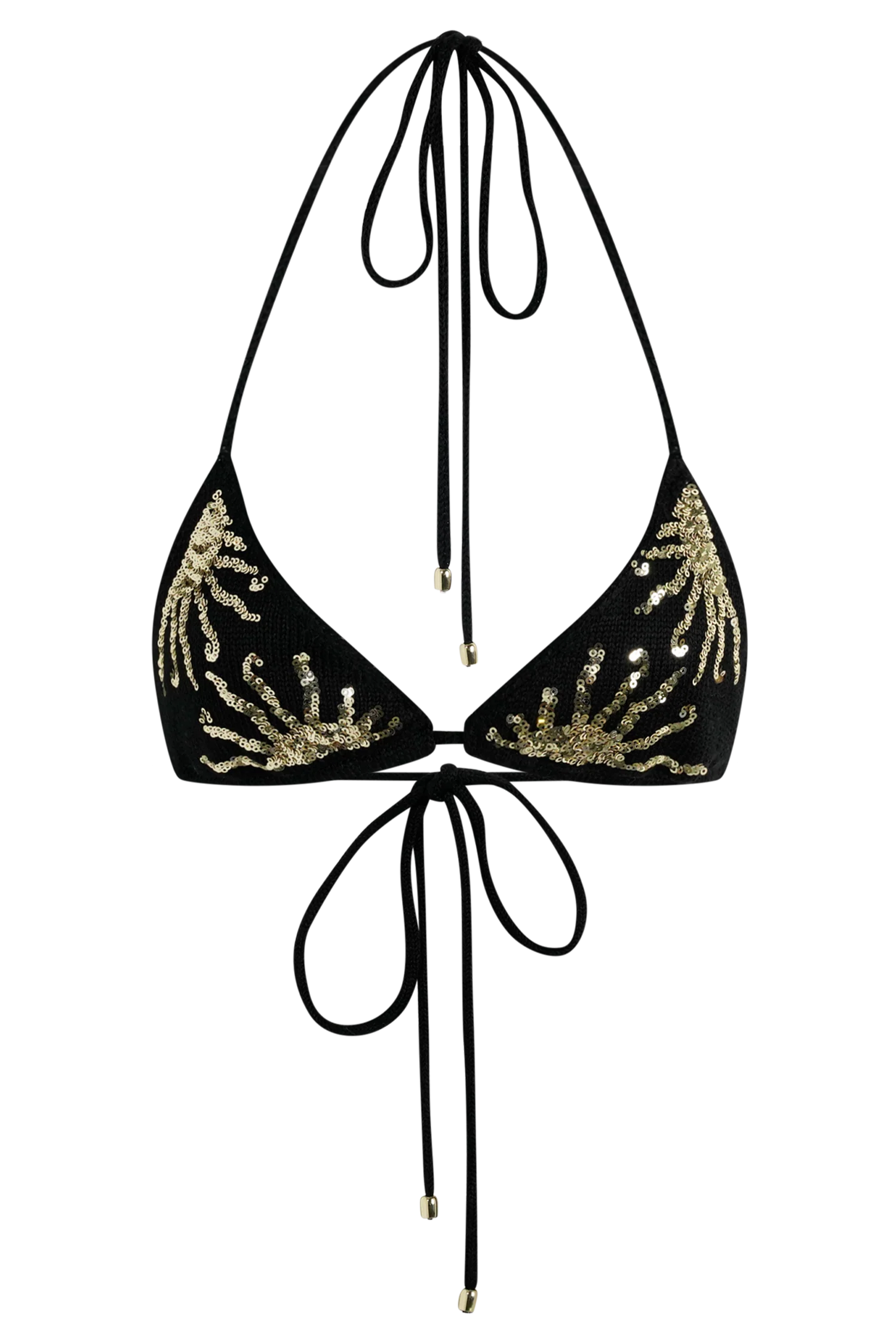 Huntleigh Crochet Bikini Top Black Gold Sunshine Print