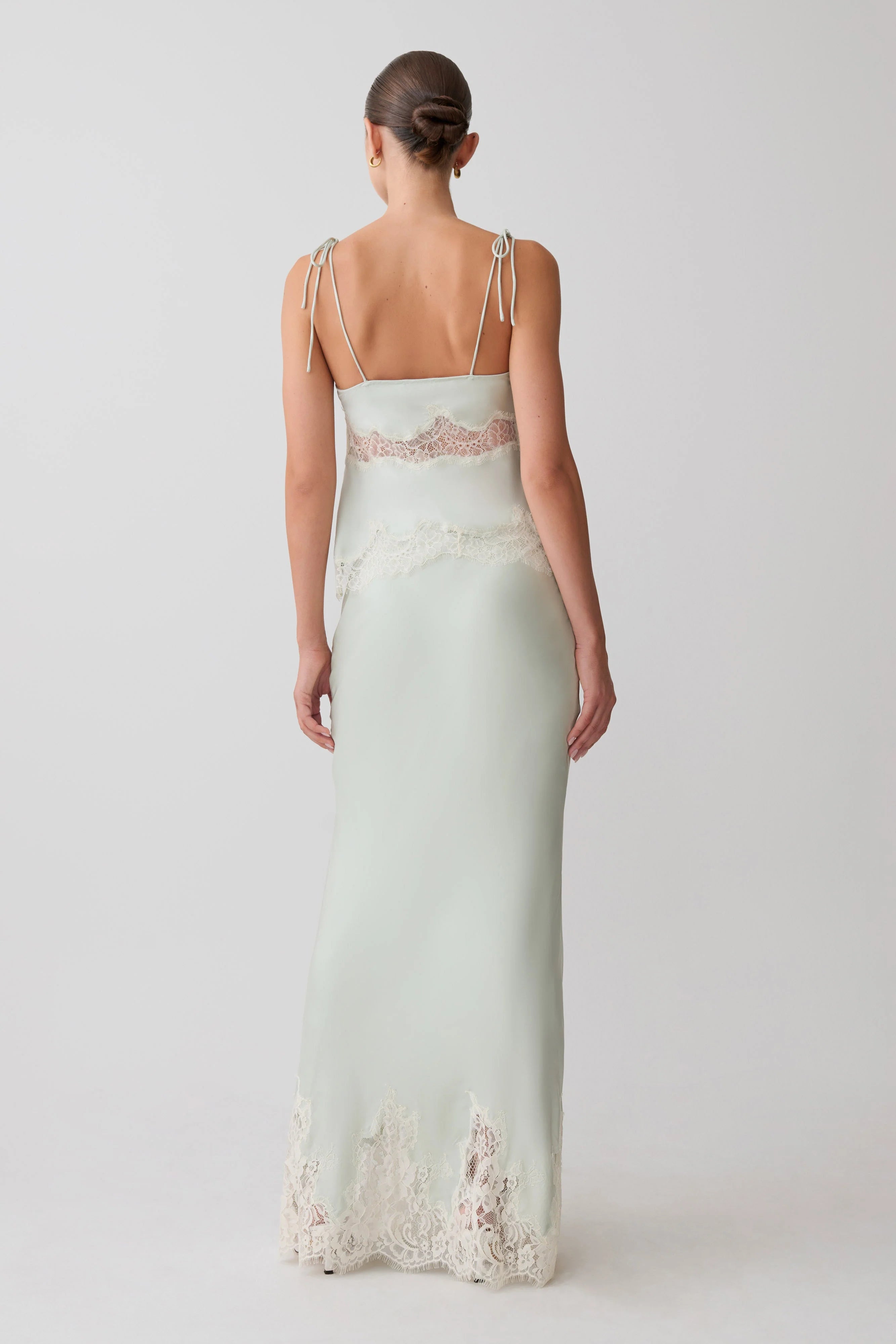 Nina Satin And Lace Maxi Skirt Sage
