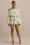 Waterfall Lemon Floral Print Asymmetric Long Sleeve Playsuit