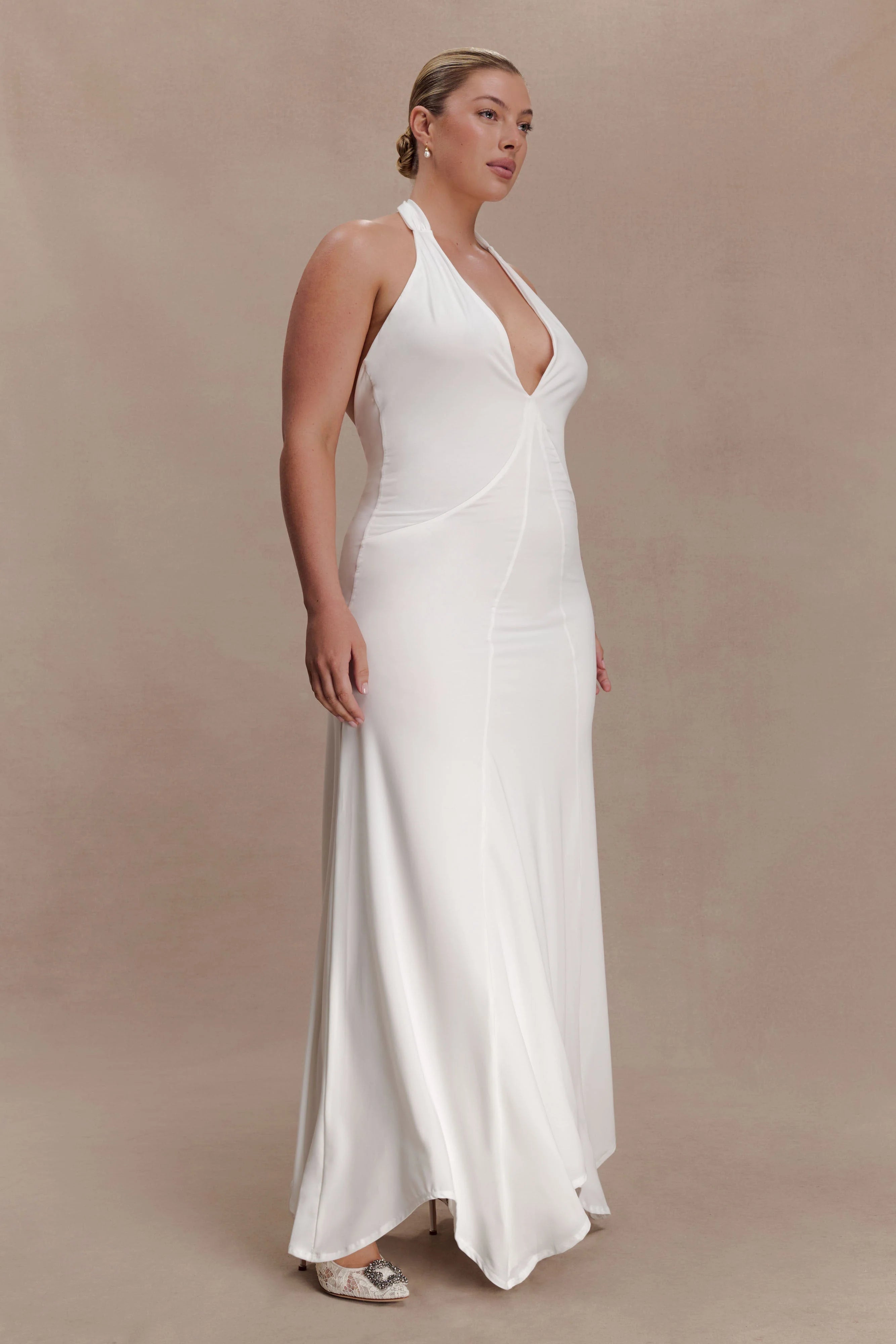 Juliet Slinky Maxi Dress With Scarf White
