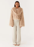 Virginia Cropped Faux Fur Jacket Taupe