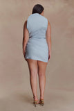 Helena One Shoulder Linen Mini Dress Powder Blue