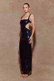 Adoria Sequin Cut Out Maxi Dress Navy