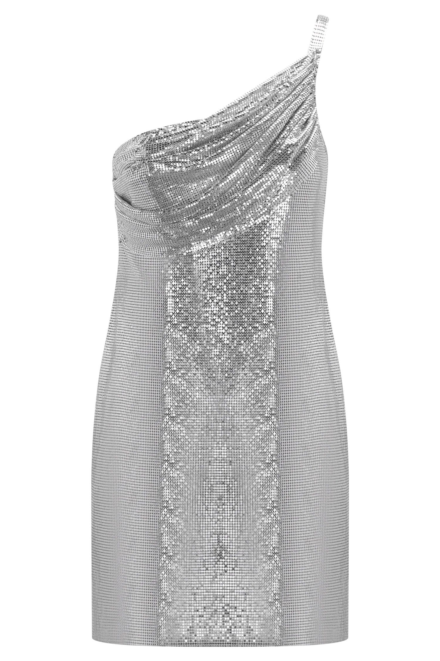 Lyle One Shoulder Glow Mesh Mini Dress Silver