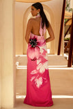 Leia Pink Lily Print High Neck Maxi Dress