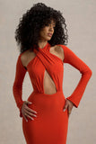Gita Orange Halter Neck Long Sleeve Maxi Dress