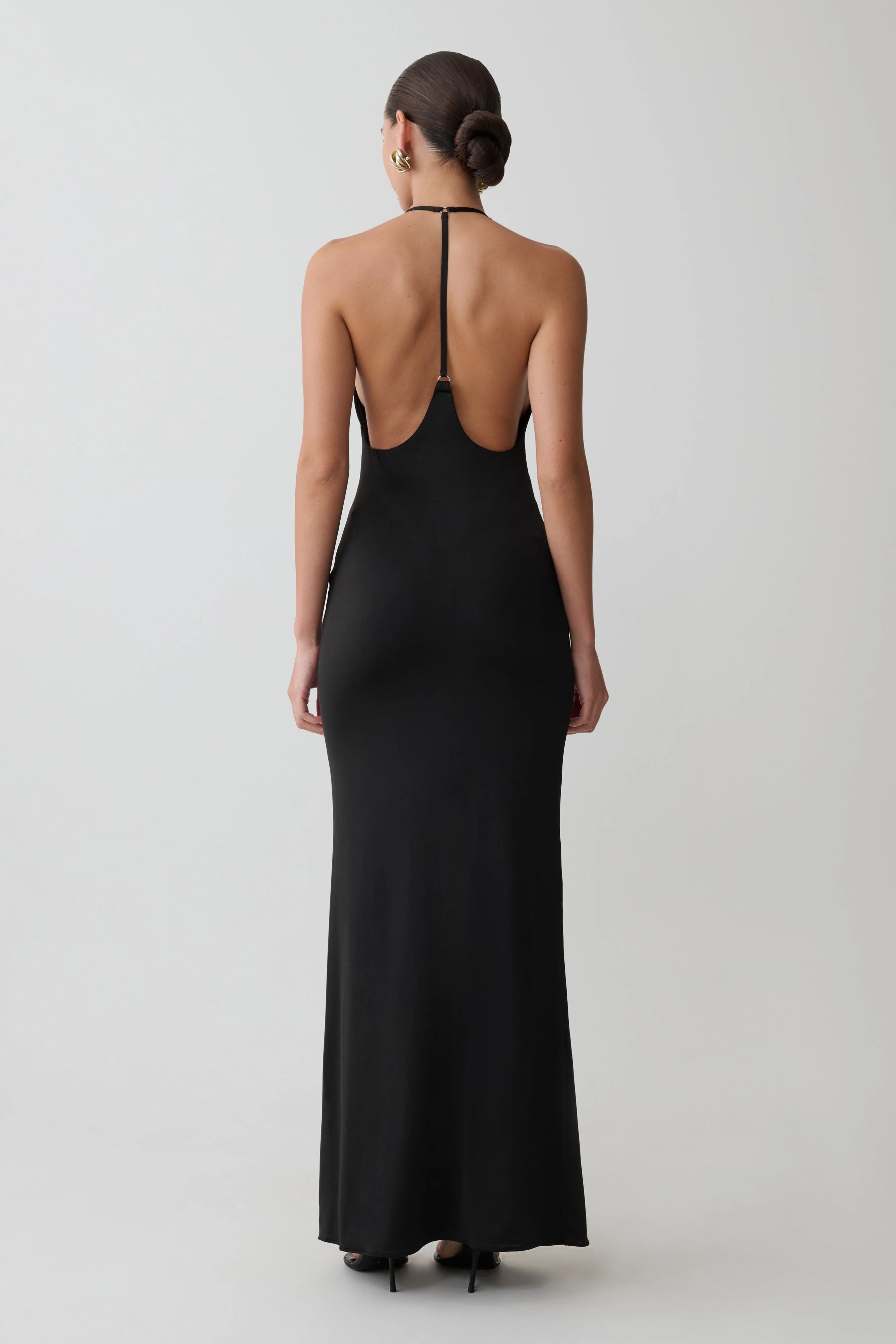 Hana Slinky Plunge Maxi Dress Black