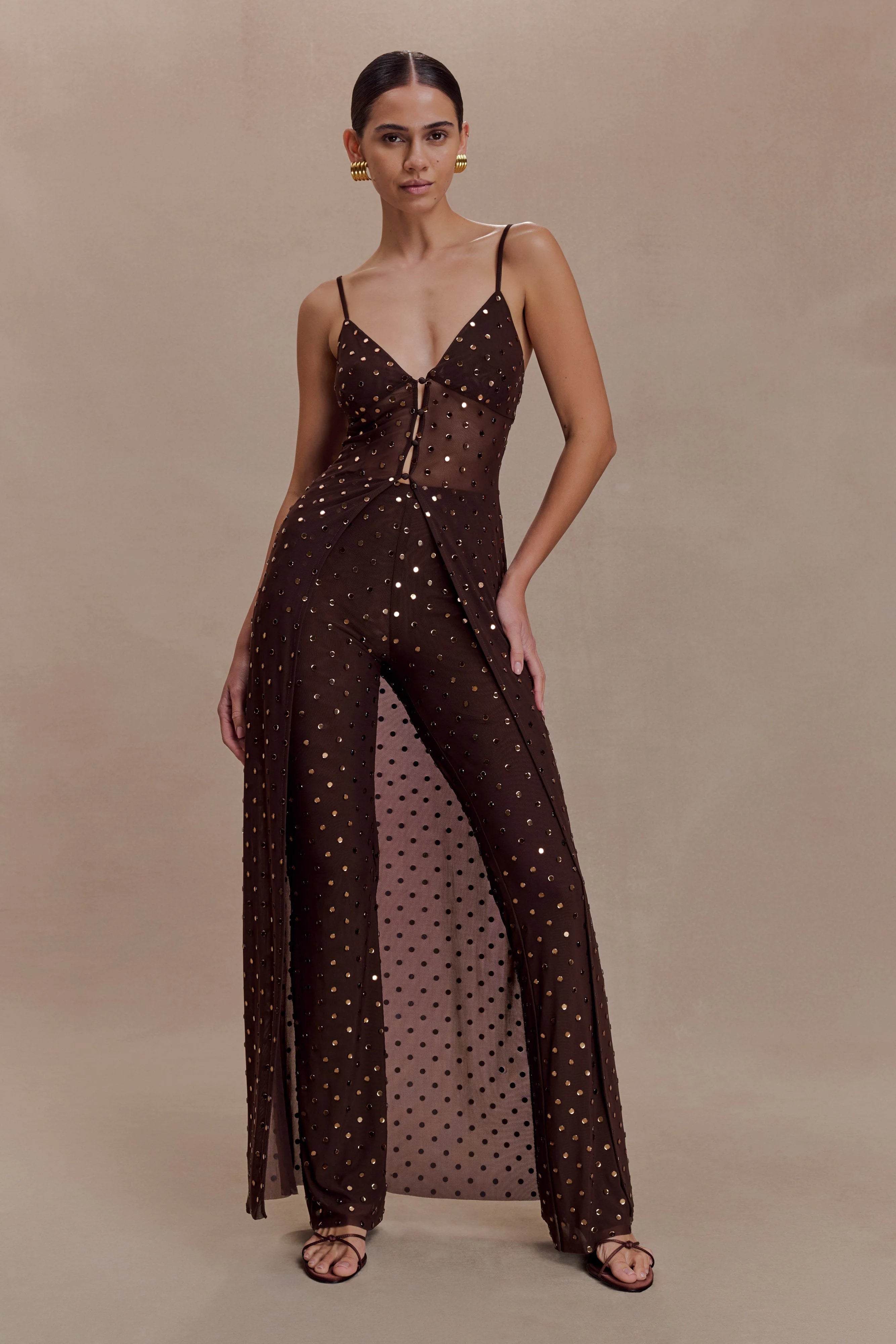 Jackie Longline Diamante Top Chocolate
