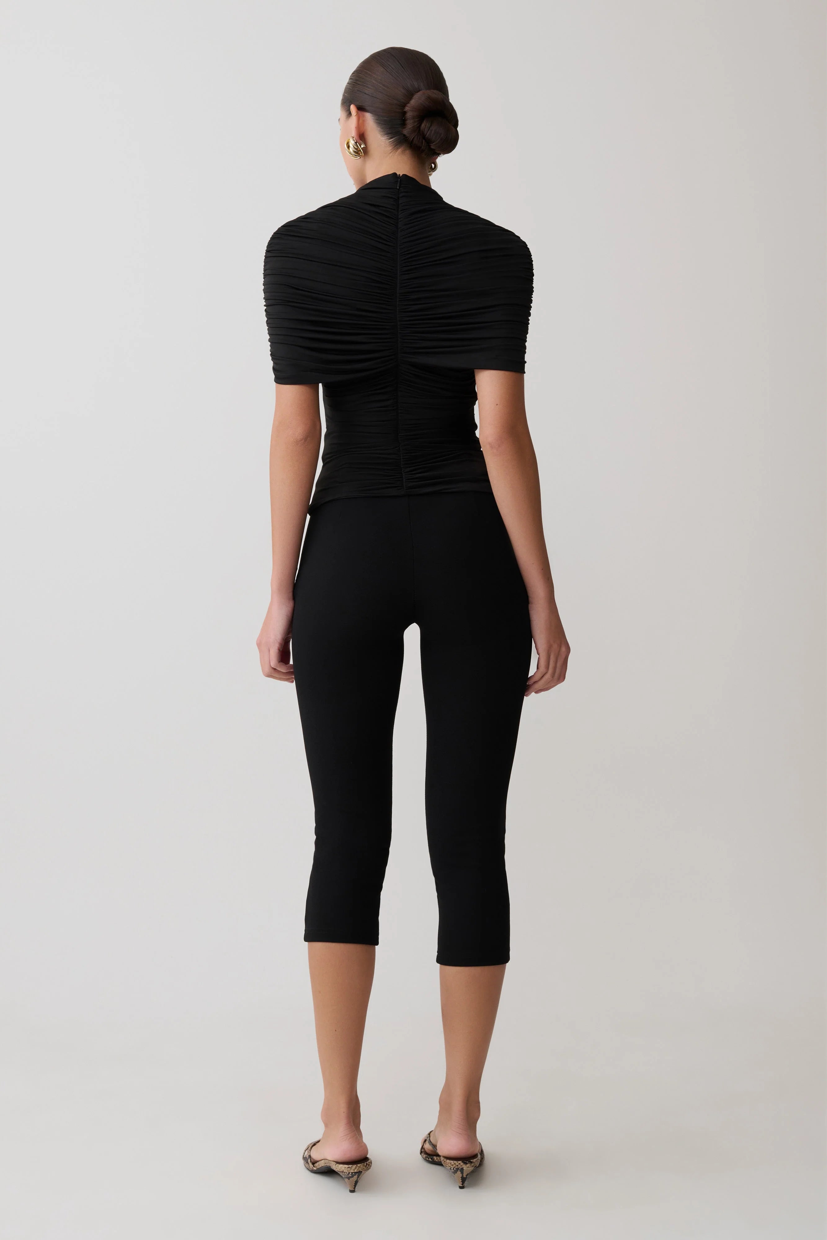 Linh Slinky High Neck Gathered Top Black