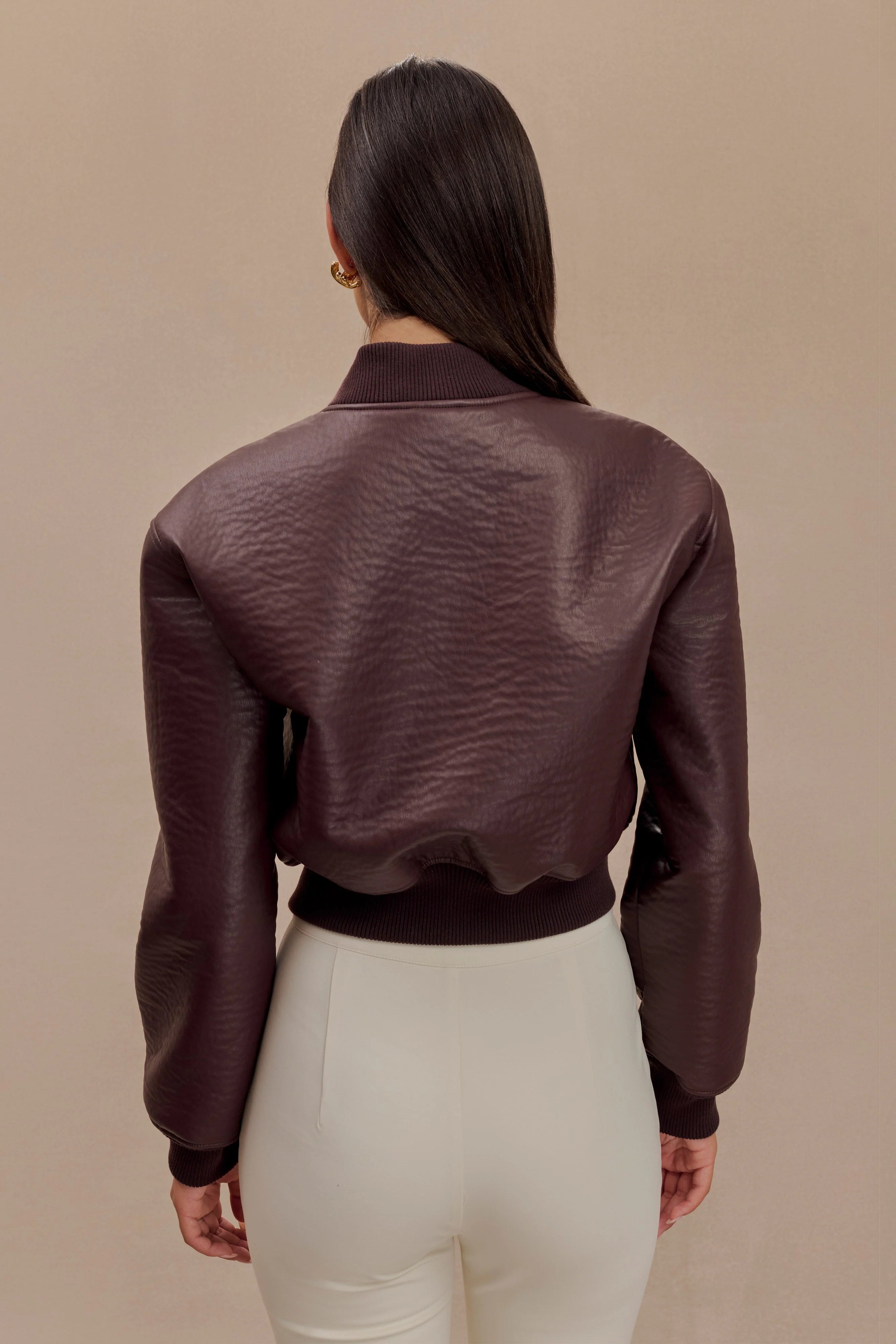 Codi Faux Leather Bomber Jacket Merlot