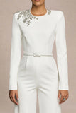 Prize Cream Crew Neck Jumpsuit With Embellishment Detail