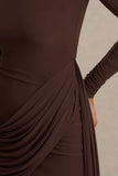 Calista Brown Crew Neck Mini Dress With Sash