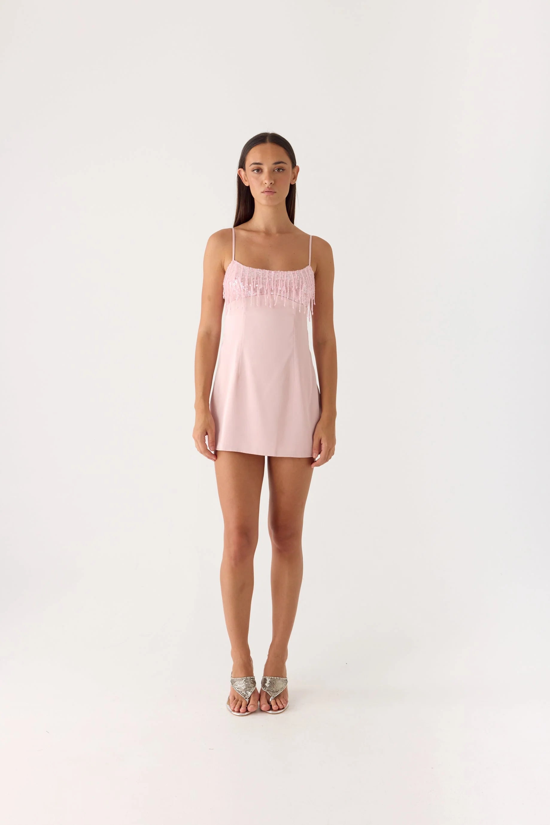 Siren Sequin Beaded Mini Dress Pink