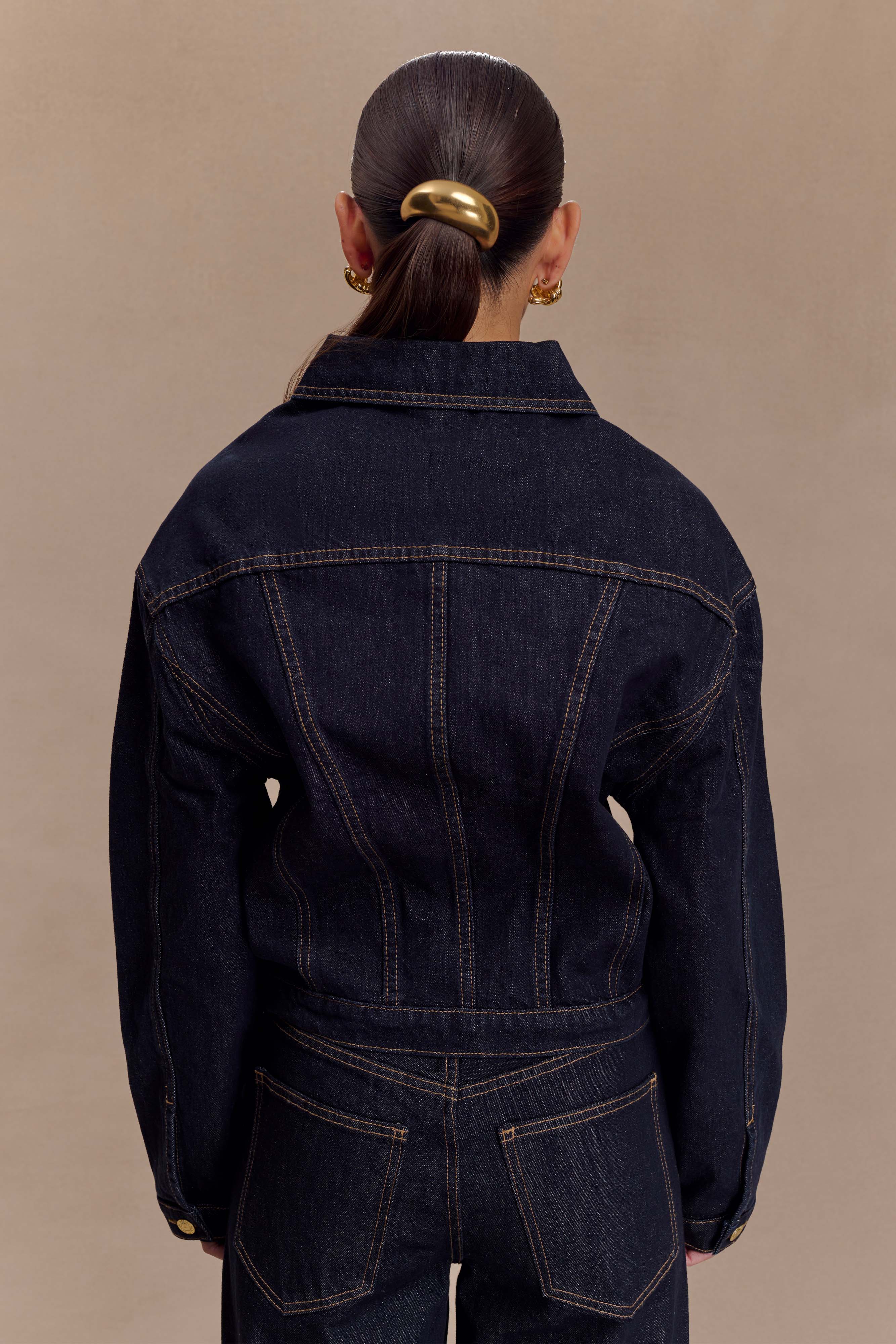 Kirra Cinched Denim Jacket Washed Indigo Blue