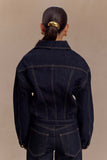 Kirra Cinched Denim Jacket Washed Indigo Blue