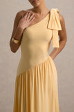 Lotus Love Orange One Shoulder Hanky Hem Maxi Dress With Bow