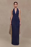 Harriet Halter Neck Diamante Maxi Dress Navy