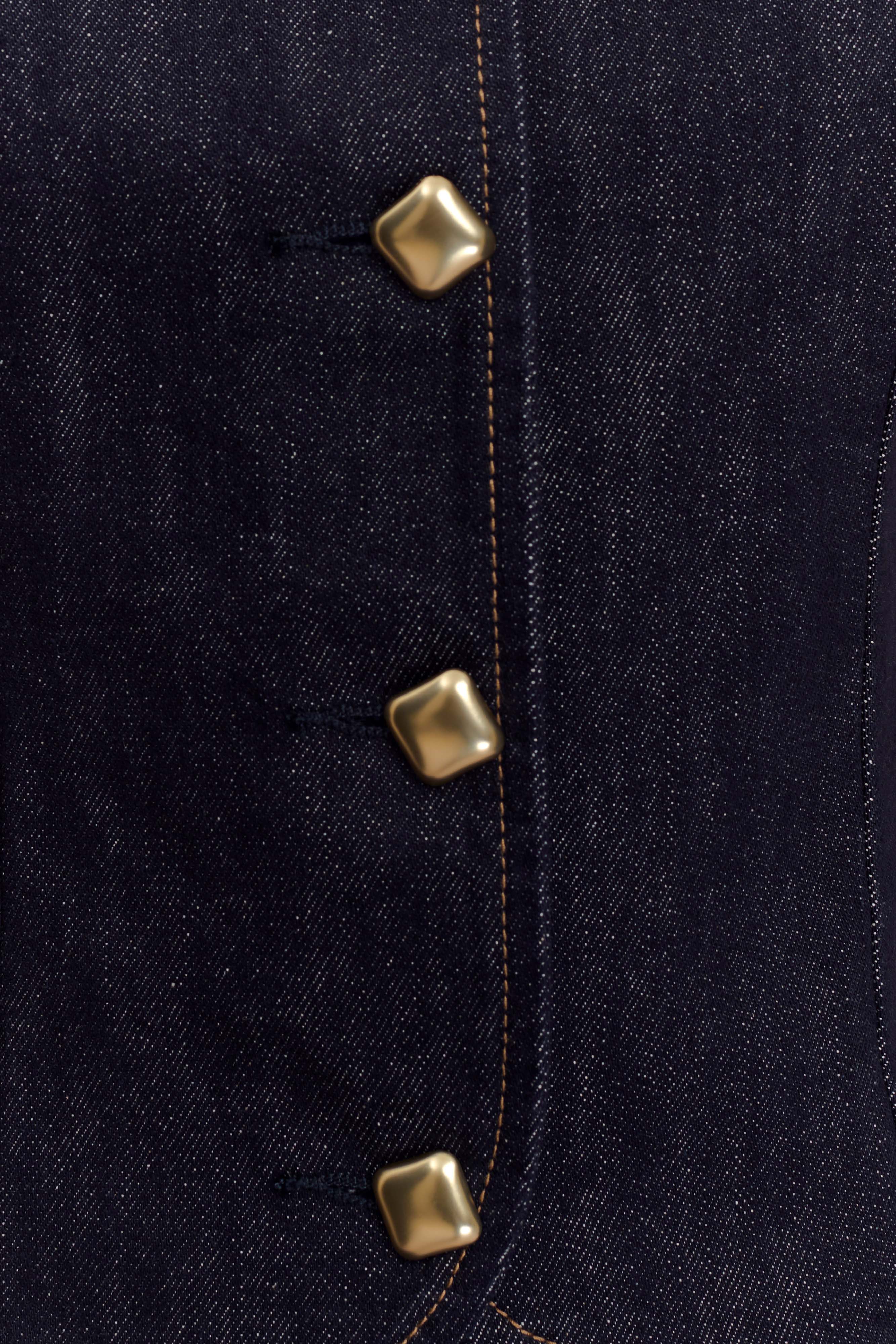 Bethany Short Sleeve Buttoned Denim Top Washed Indigo Blue