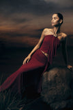 Celina Chiffon Overlay Maxi Skirt Cherry Red