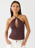 Allira Linen Halter Top Chocolate Drizzle