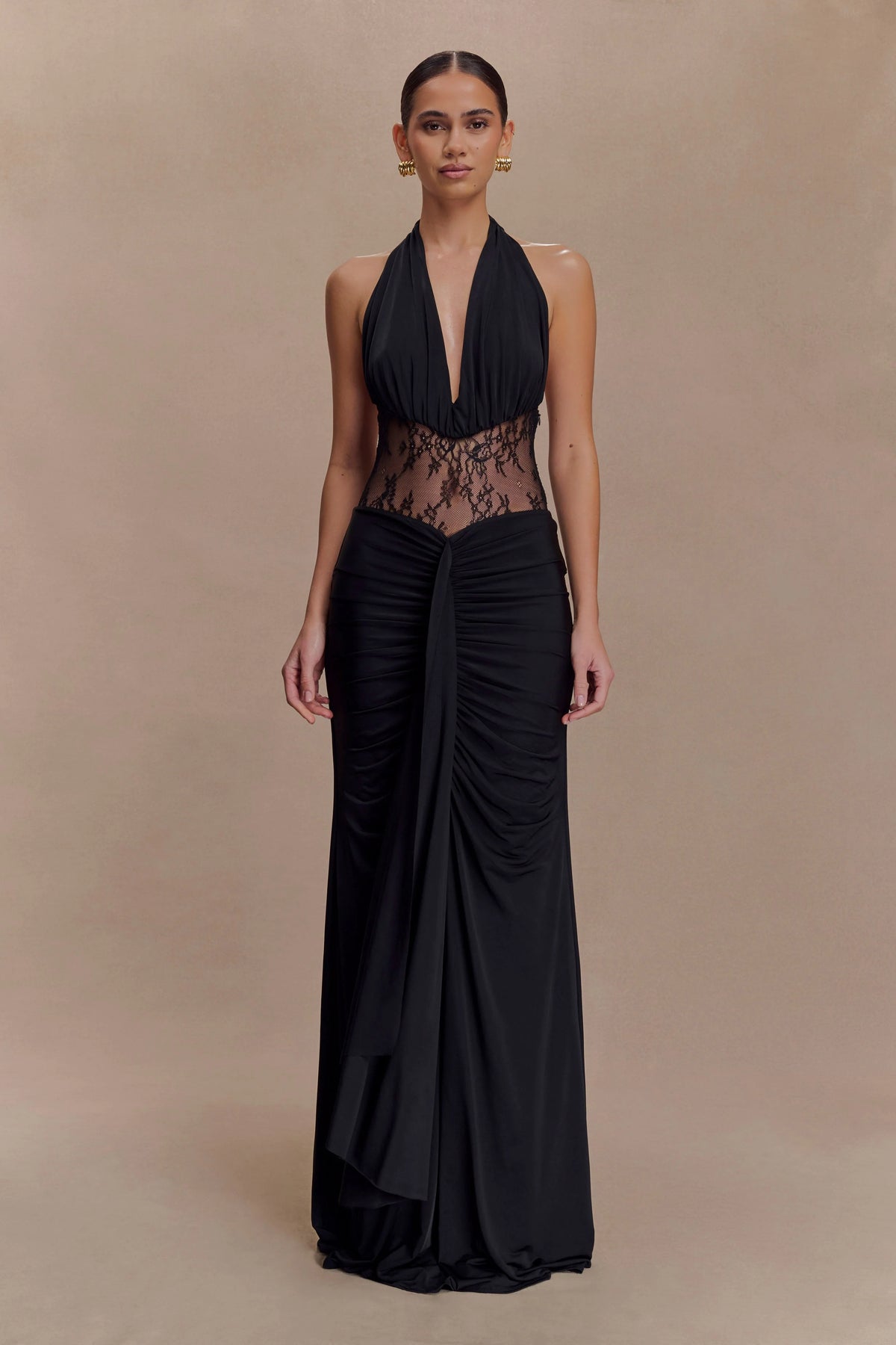 Bonnie Slinky And Lace Maxi Dress Black