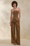 Meliva Brown Pinstripe Wide Leg Tailored Trouser