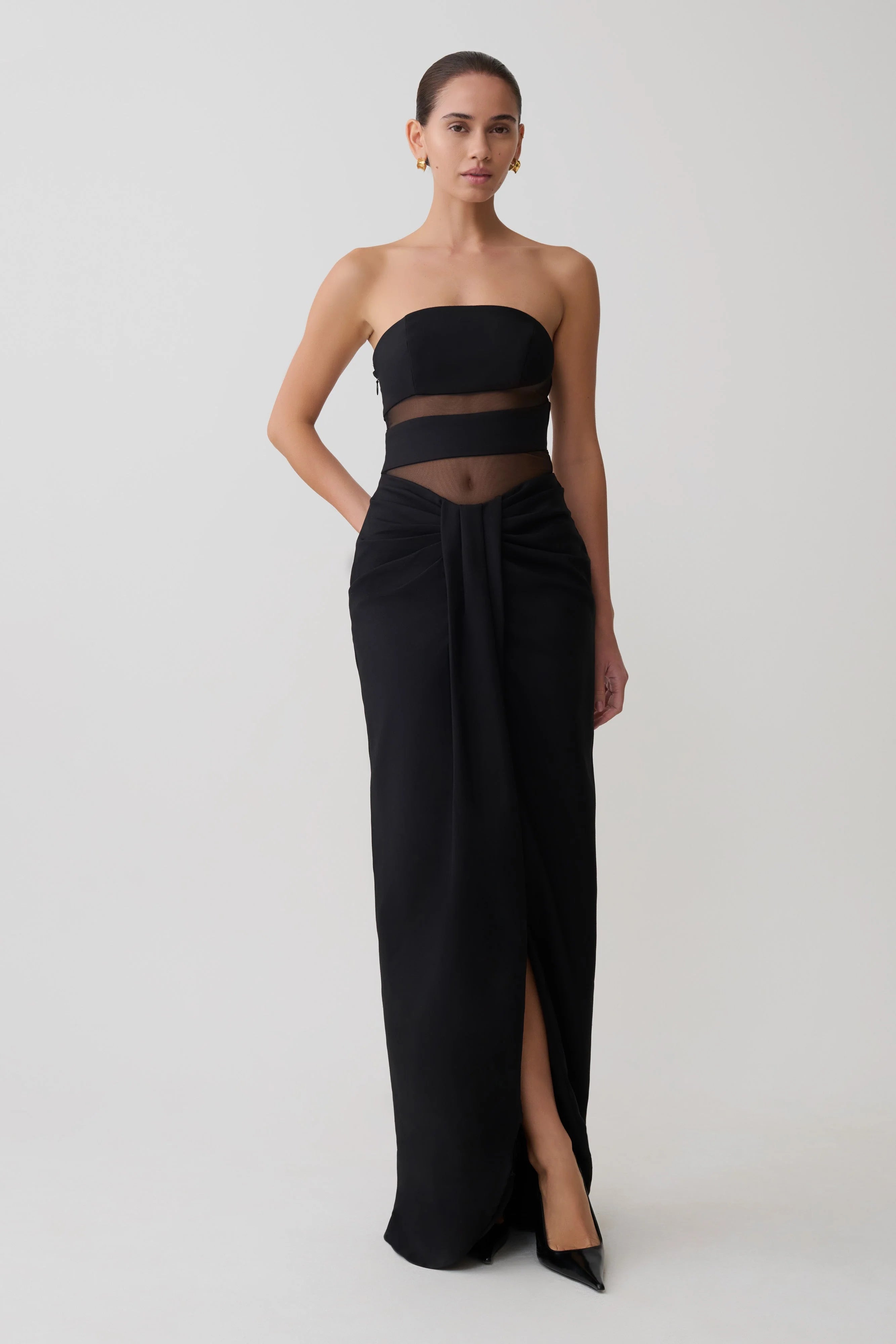 Paulina Cut Out Strapless Maxi Dress Black