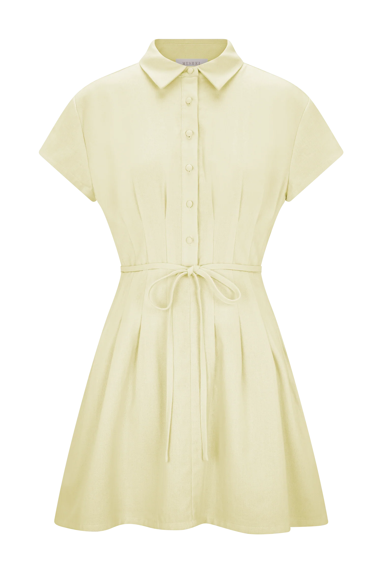 Aysha Buttoned Linen Mini Dress Lemon