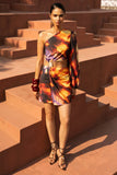 Zen Smoke Print Asymmetric Mini Dress With Cut Out Detail