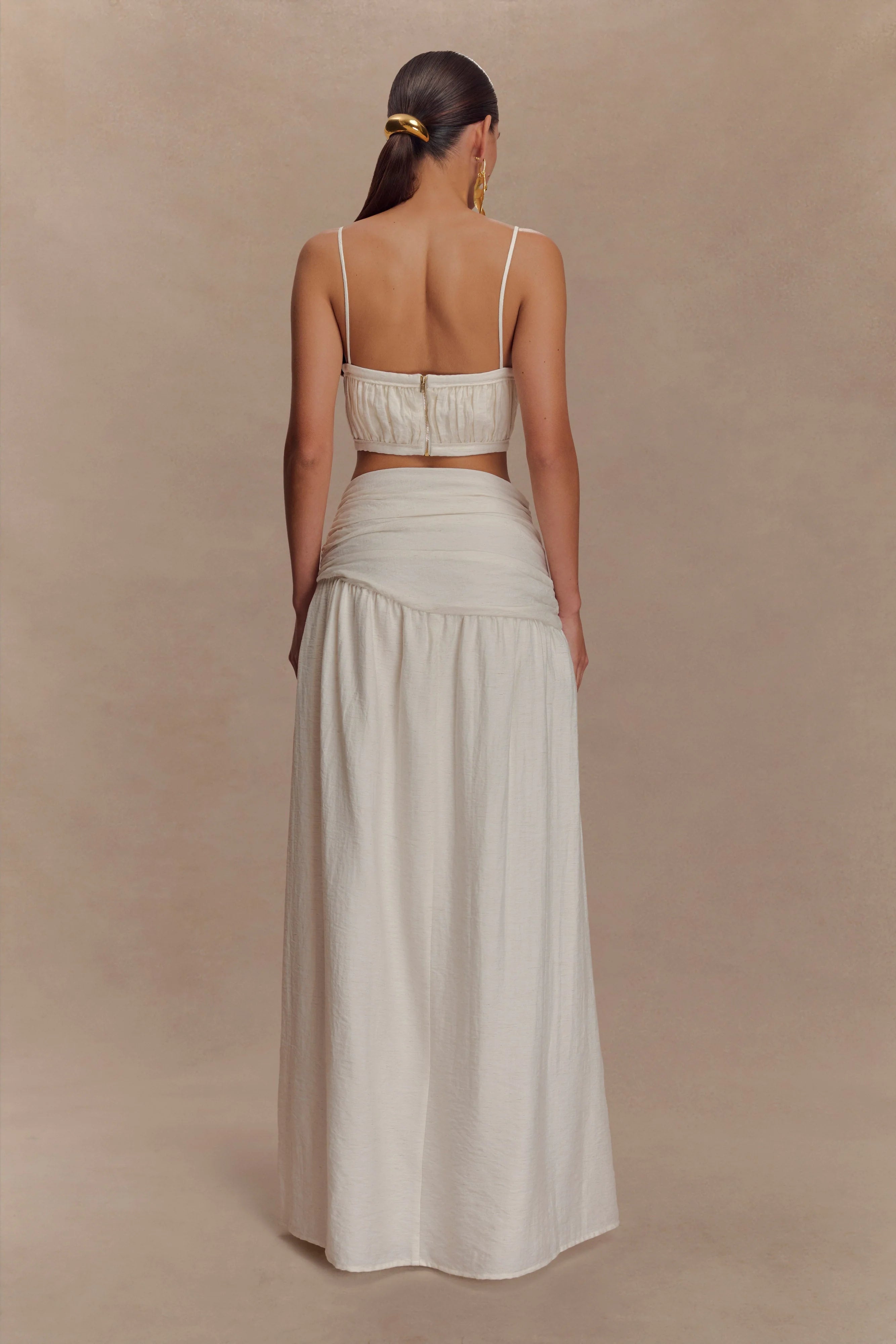 Scottie Gathered Linen Knot Maxi Skirt Oat Marle