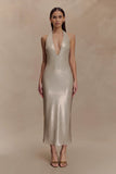Carnation Sequin Halter Midi Dress Gold