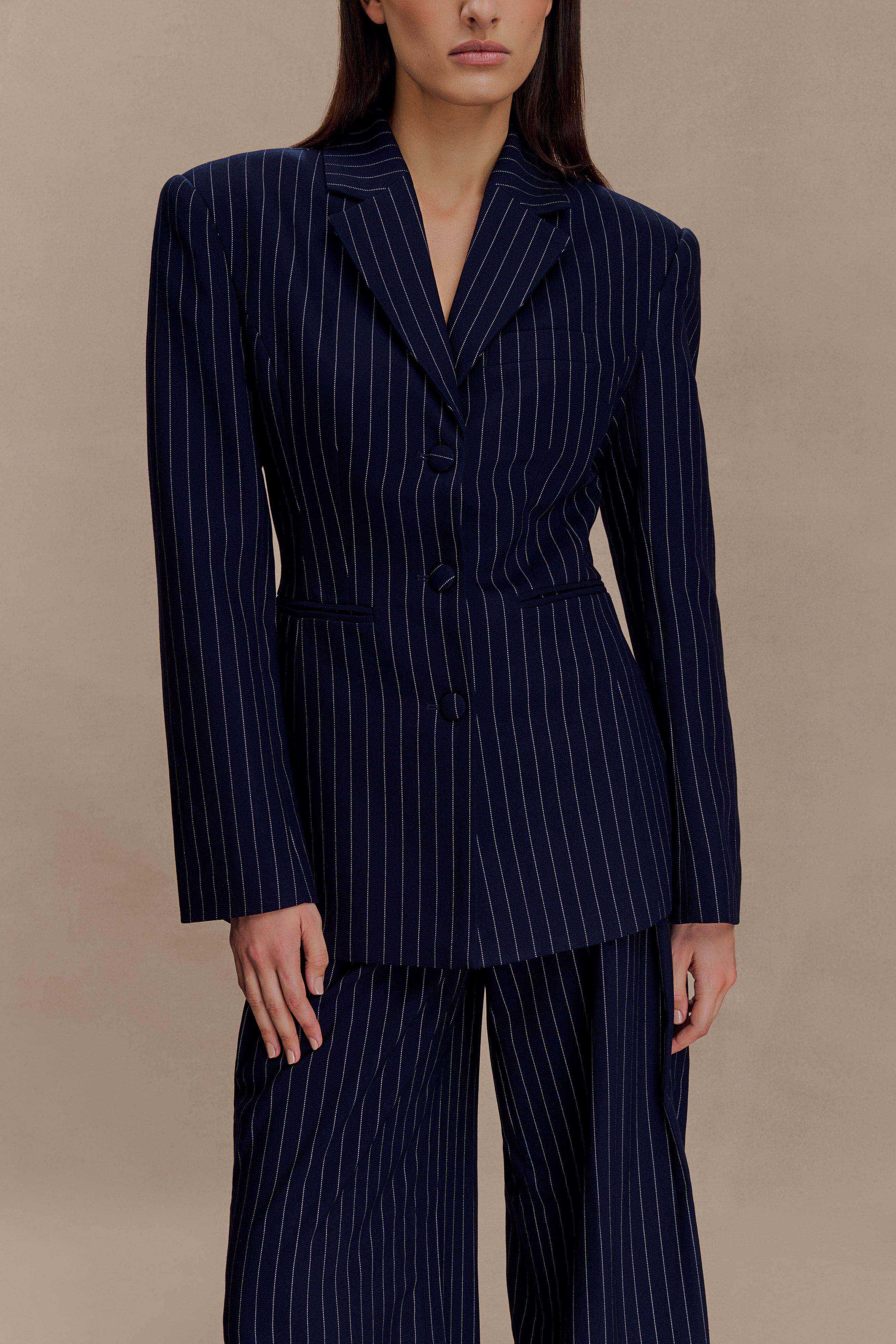Bellamy Cinched Blazer Navy Pinstripe