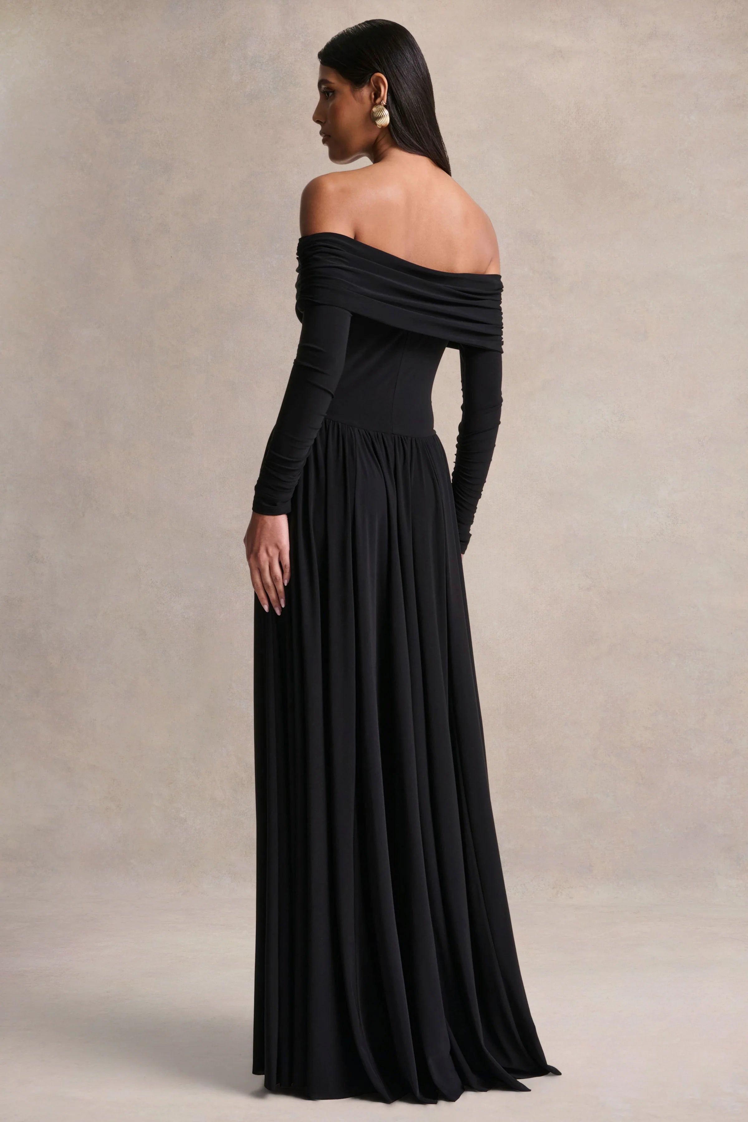 Saskia Black Bardot Neck Maxi Dress