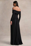 Saskia Black Bardot Neck Maxi Dress