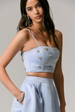 Vienna Blue Embellished Satin Crop Top