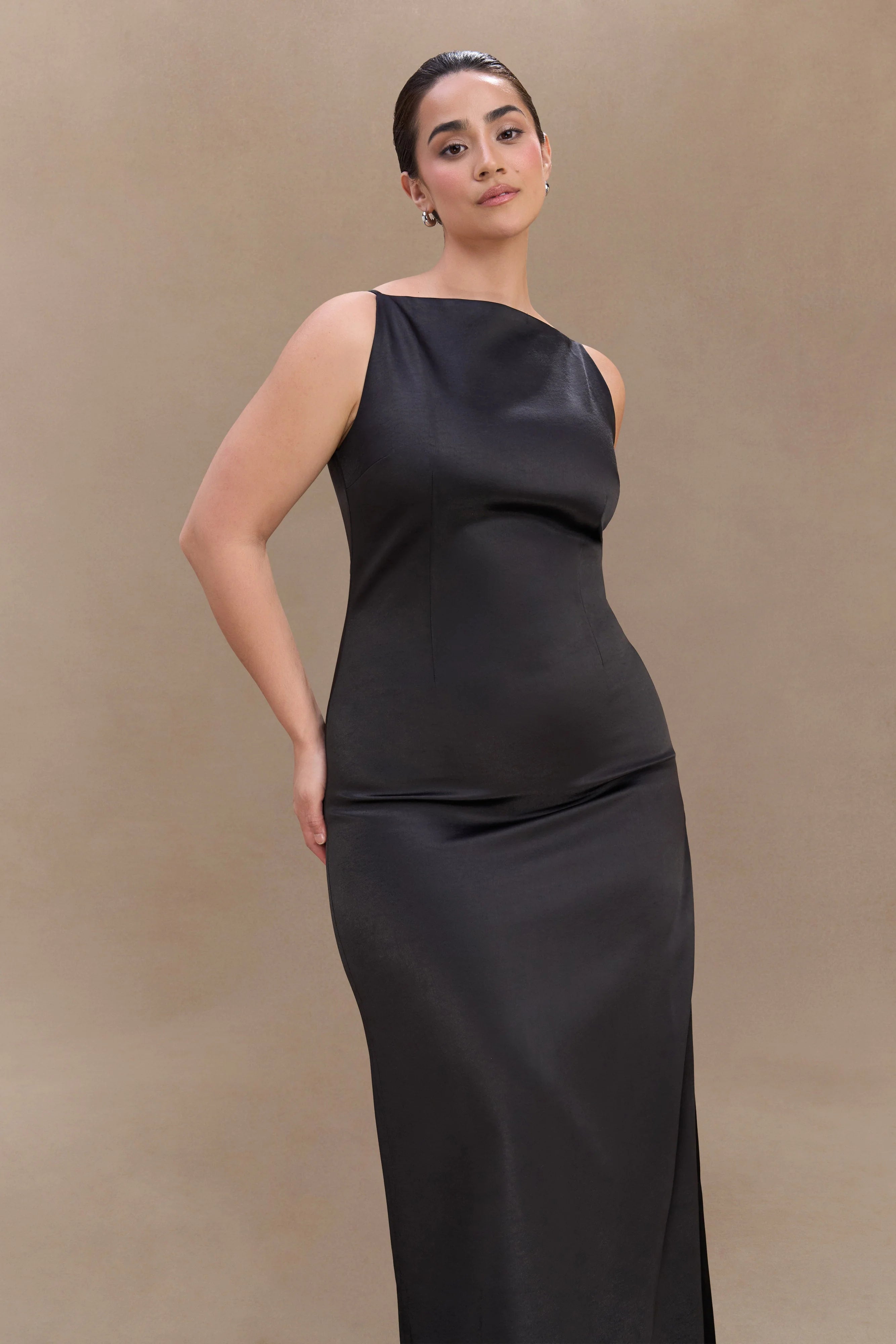 Violet Sleeveless Satin Maxi Dress Black